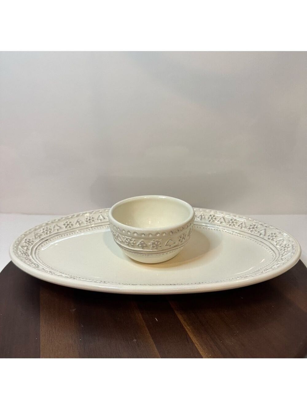 Hallmark Holiday Christmas Tree & Snowflake Oval Serving Platter w Dip Bowl Set